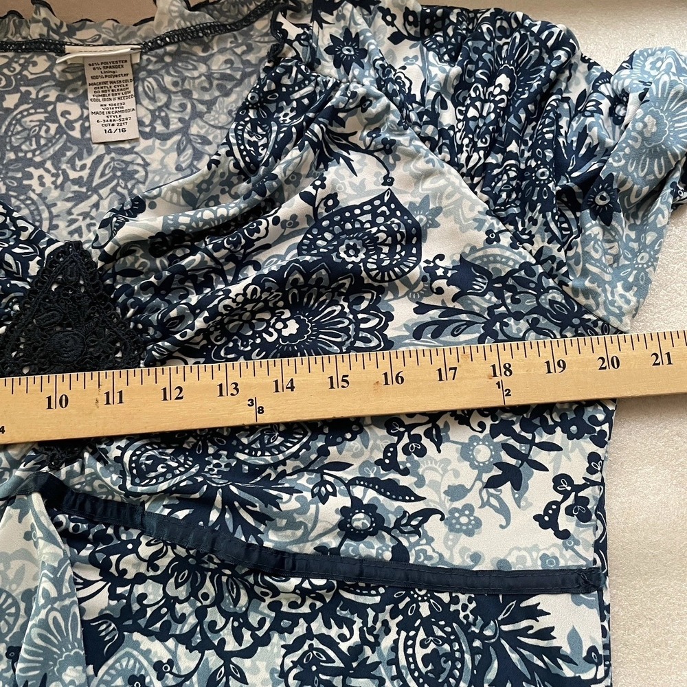 Vintage Y2K Fashion Bug Babydoll Shirt Women 14/16 White Blue Floral Asymmetric - Picture 6 of 9